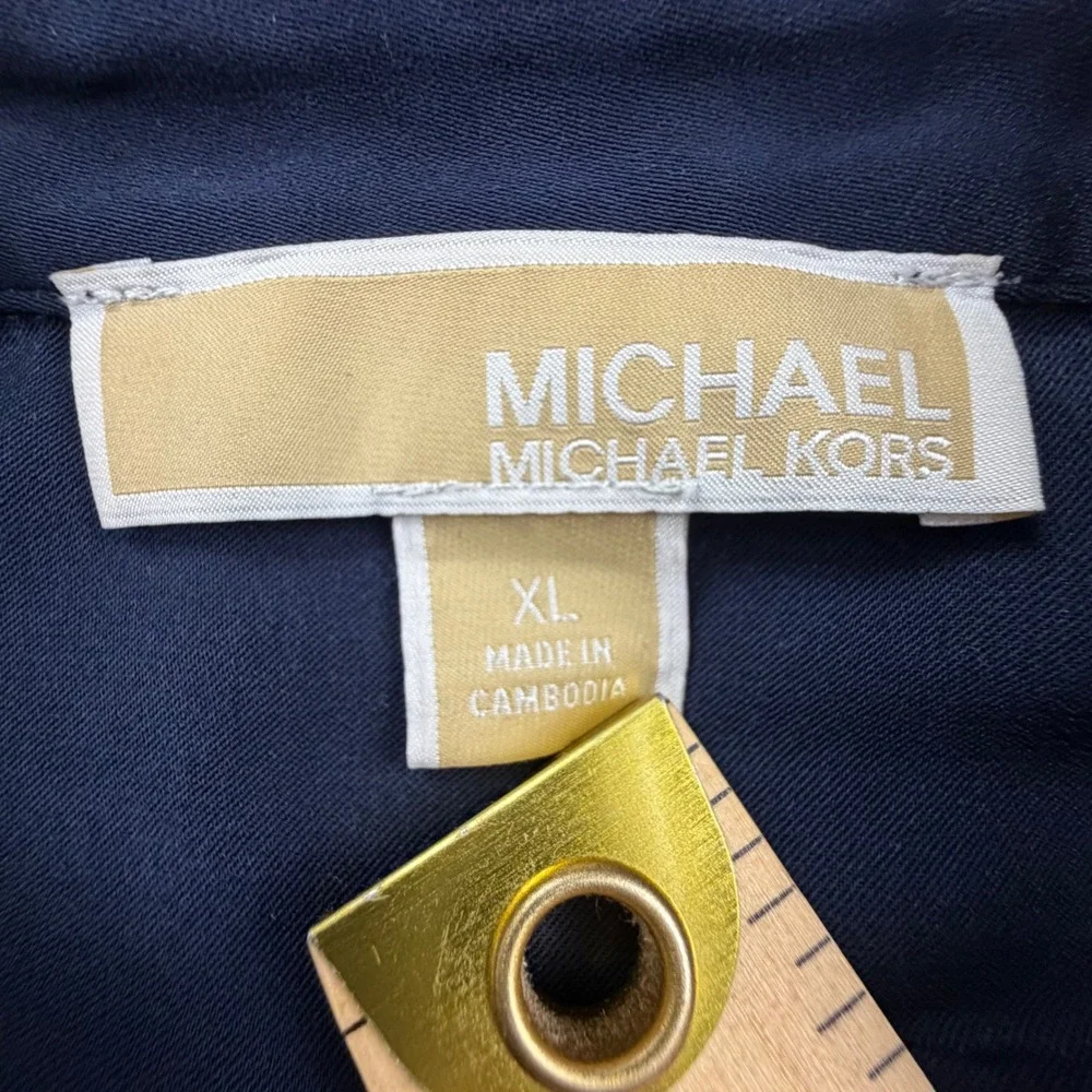 Michael Michael Kors Navy Blue Utility Shirt Dress XL Gold Buttons Belted
